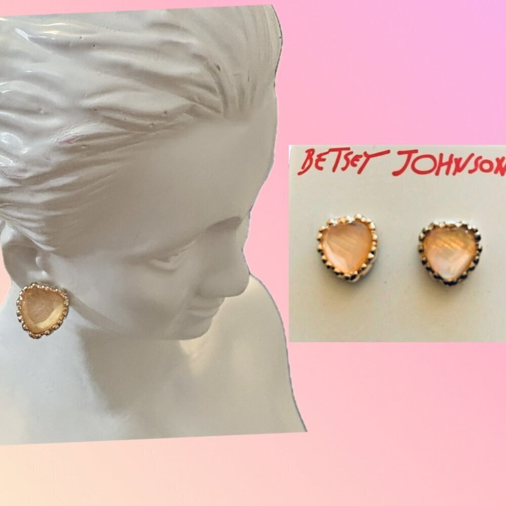 Betsey Johnson Coral Blush Heart Set in Mini Hearts Rose-Gold Tone Stud Earrings